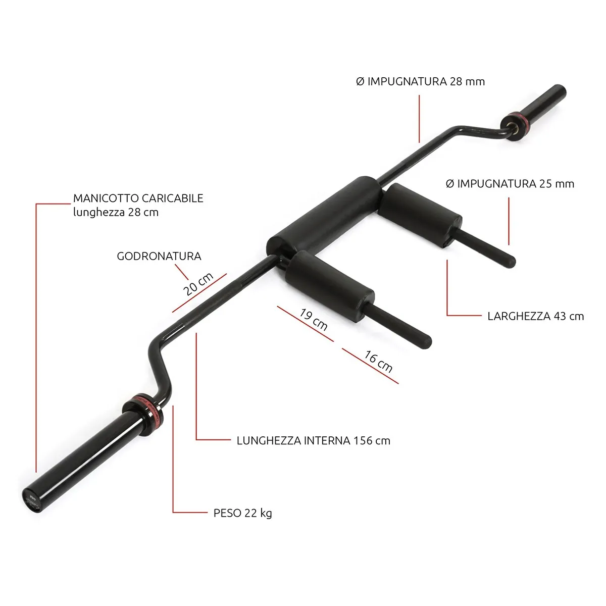 Dimensioni Bilanciere safety squat bar - 220 cm