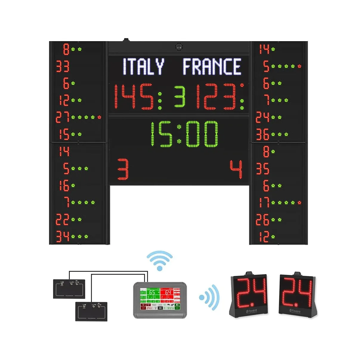 Tabellone elettronico multi-sport H25 con pannelli falli e 24 secondi