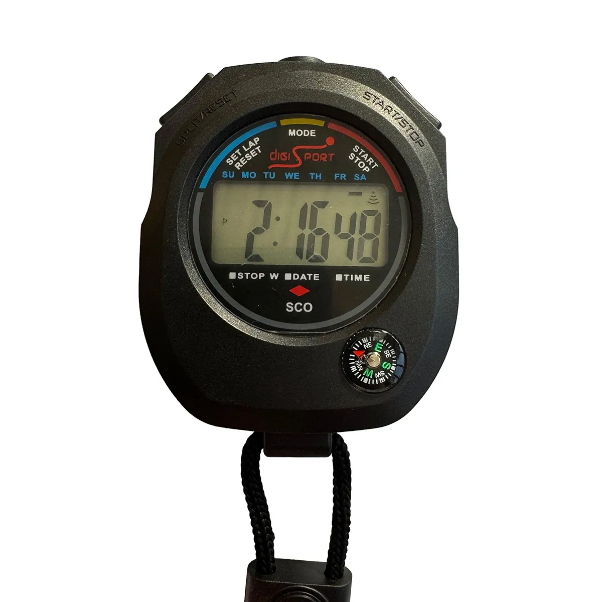 Cronometro digitale 1/100 secondo con intertempo e orologio