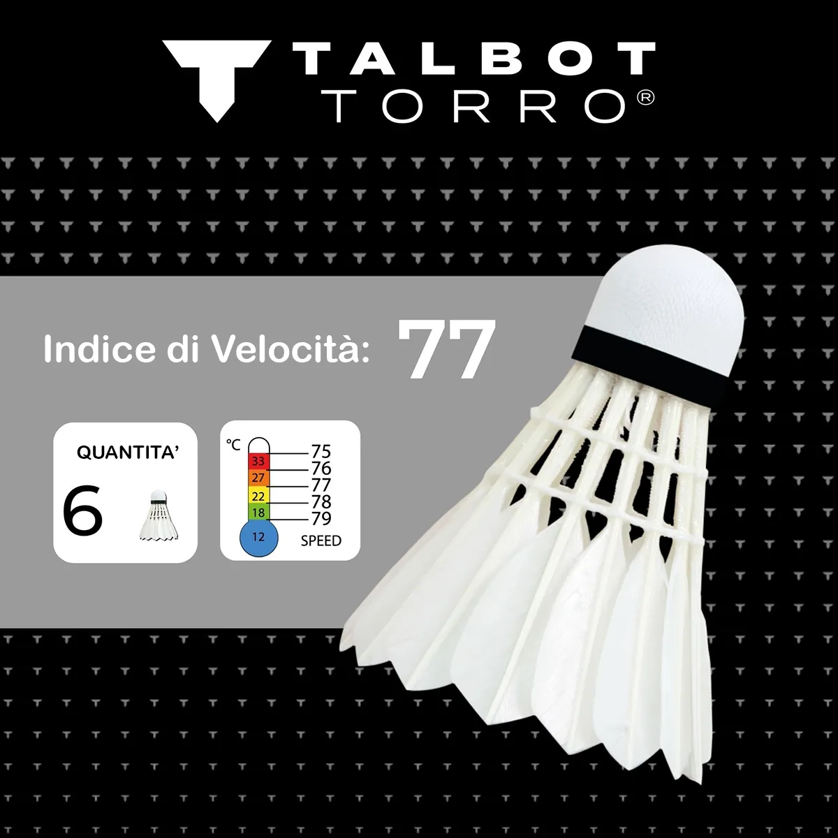 Set di 6 volani per badminton Torro Tech Hit 750, piume naturali