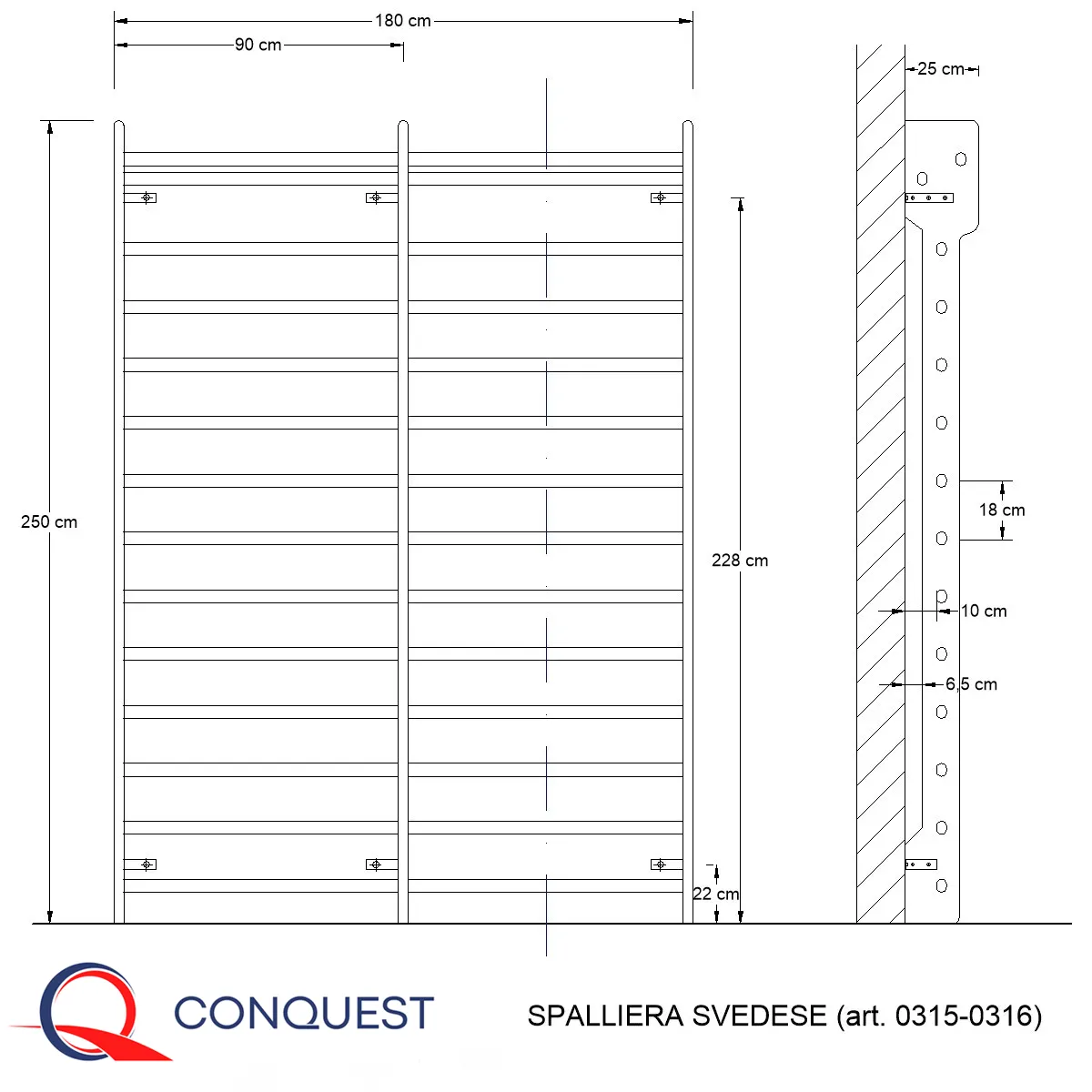 Misure spalliere svedesi Conquest
