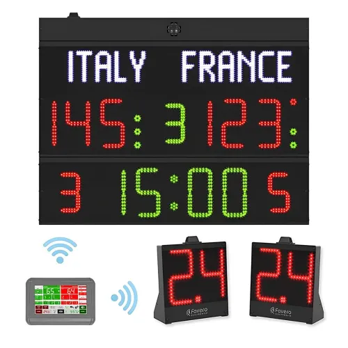 Tabellone segnapunti + 24 secondi wireless omologati FIBA 2