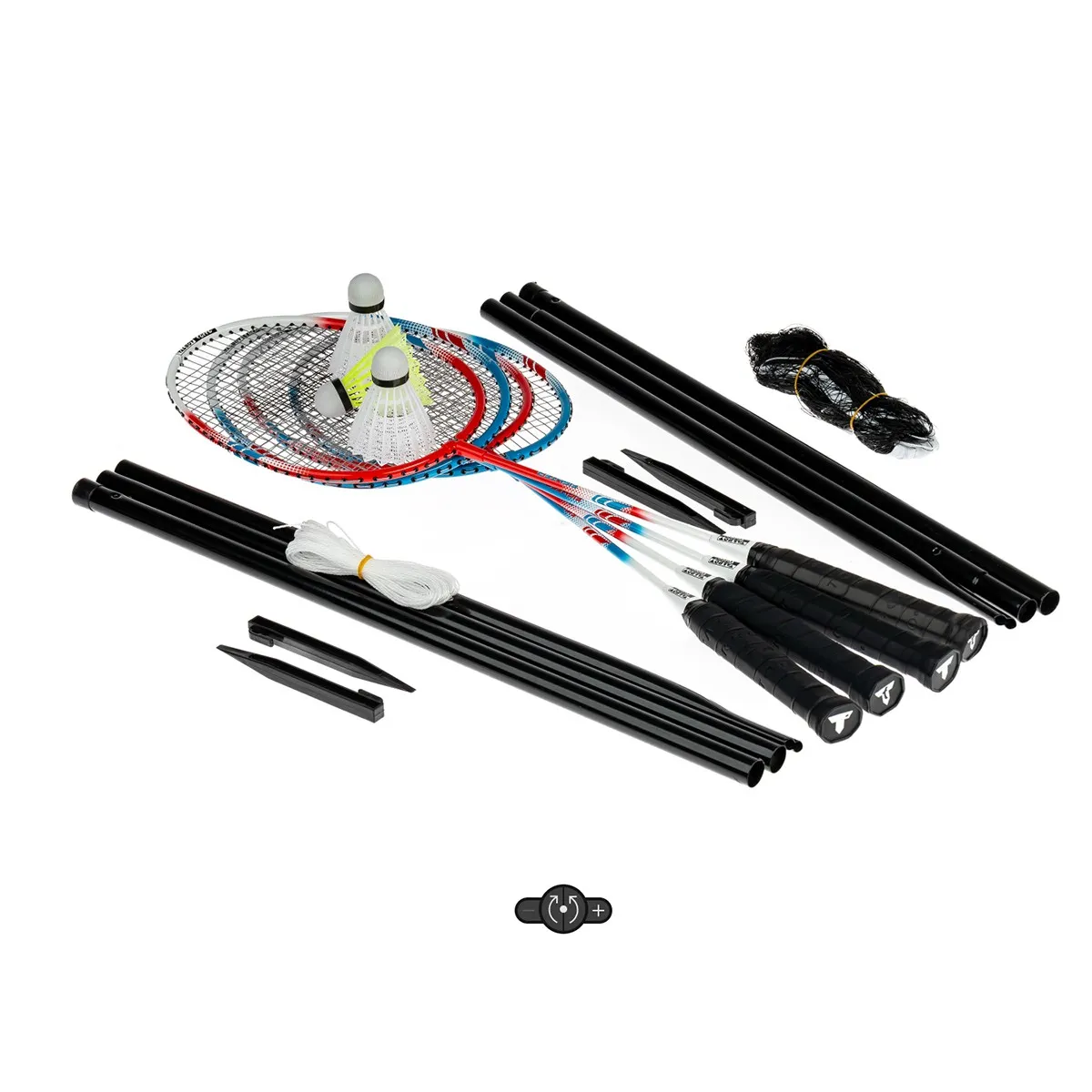 Set 4 racchette badminton Torro Fighter con rete, volani e borsa