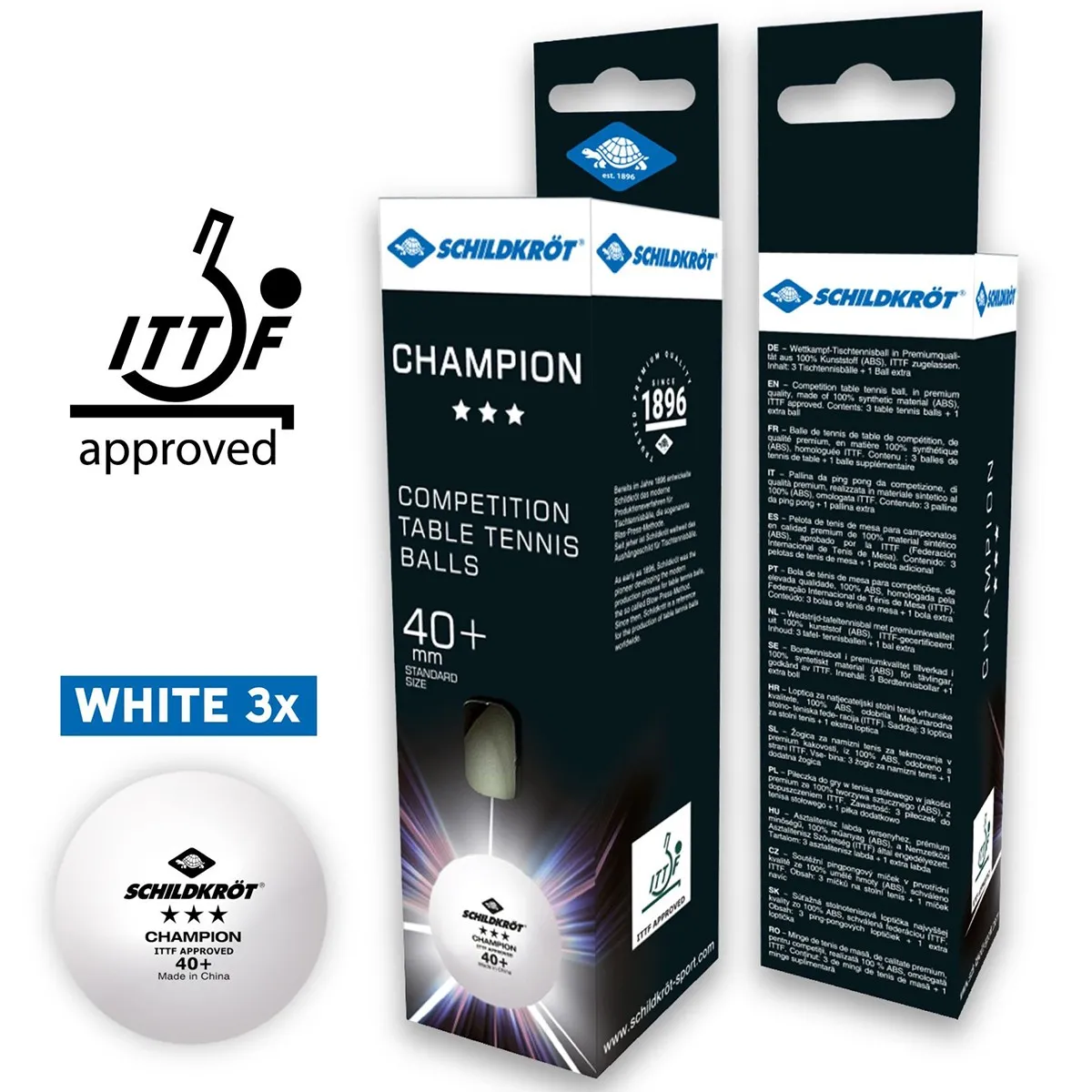 Confezione 3 palline ping pong Schildkroet Champion 3 stelle ITTF