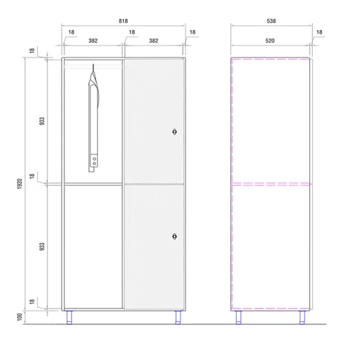 Disegno tecnico armadio spogliatoio con 4 ante