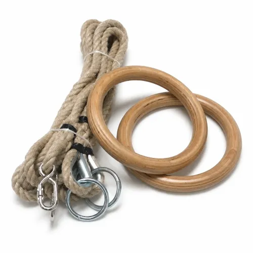 anelli per ginnastica in legno con funi in canapa