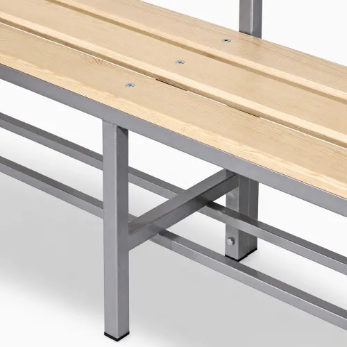 panchina spogliatoio in alluminio, dettaglio doghe in legno