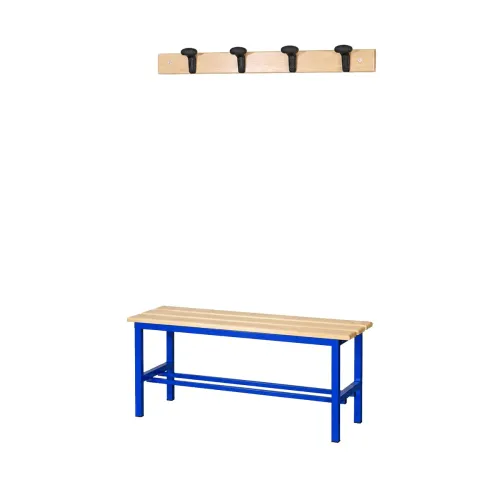 Panchina Spogliatoio in Alluminio 1 mt con appendiabiti a parete, colore blu