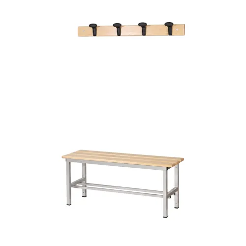 Panchina Spogliatoio in Alluminio 1 mt con appendiabiti a parete, colore grigio metallizzato