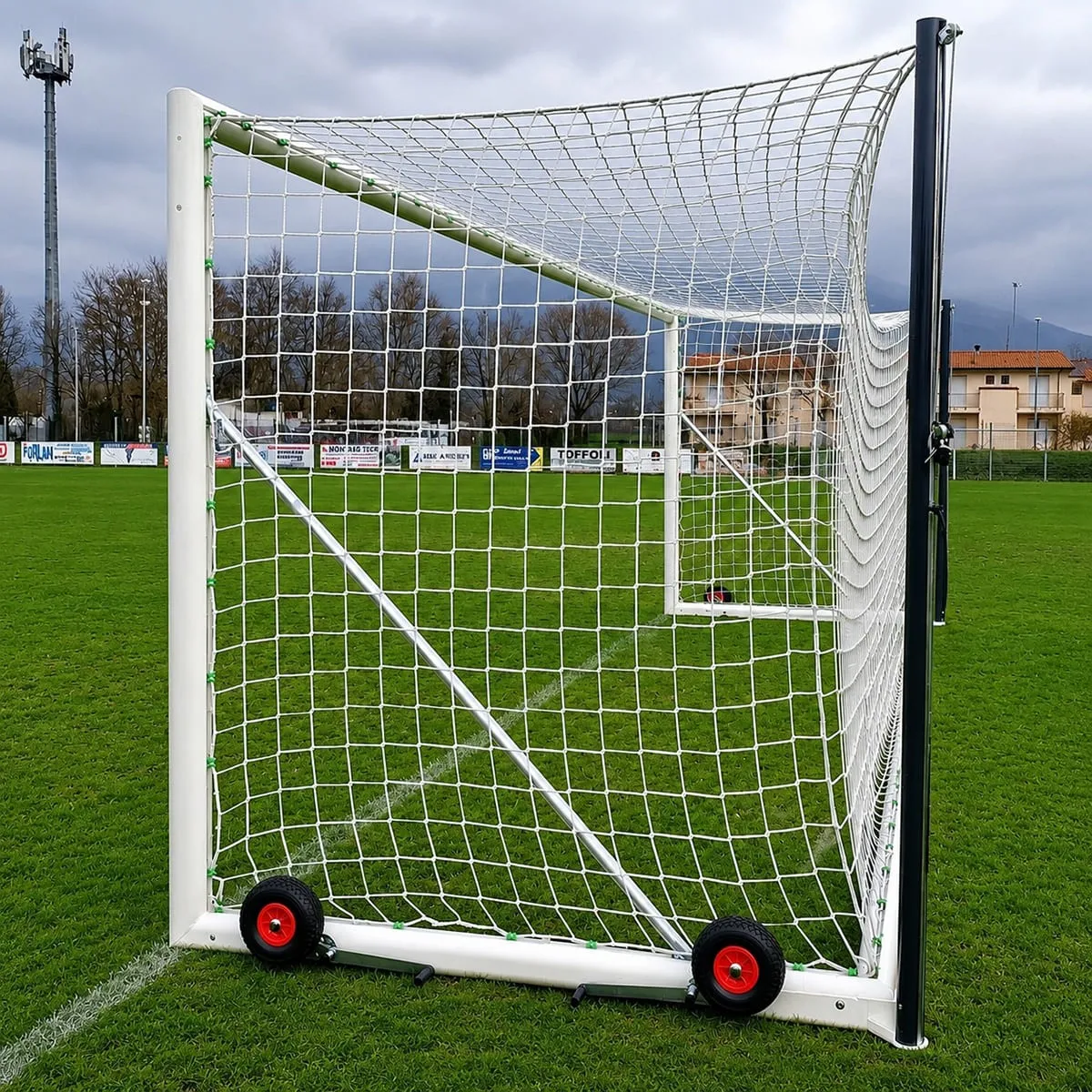 Porta calcio mobile 7,32x2,44 m in alluminio UNI EN 748