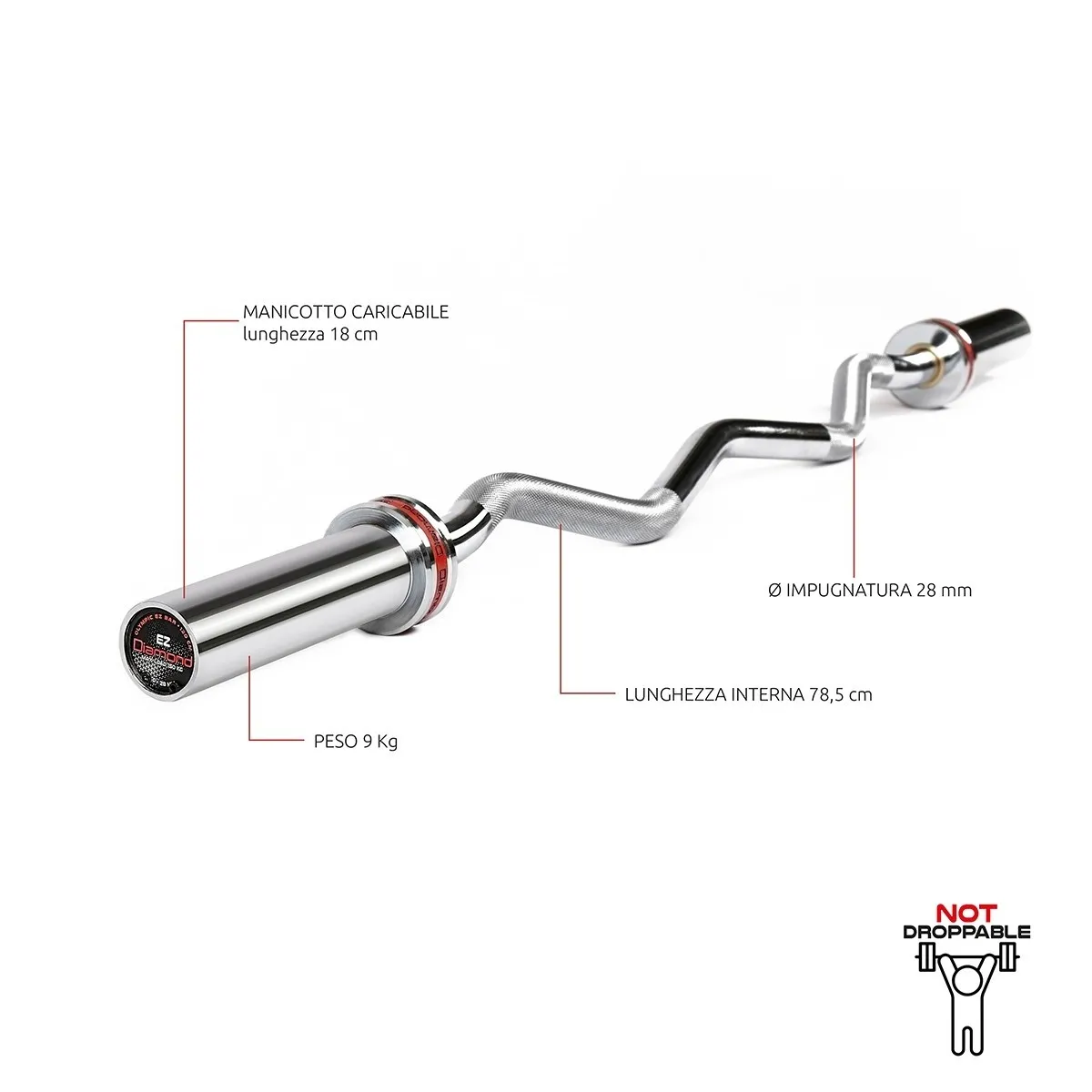 Bilanciere olimpico curl  Diamond | Lunghezza 120 cm peso max 150 kg