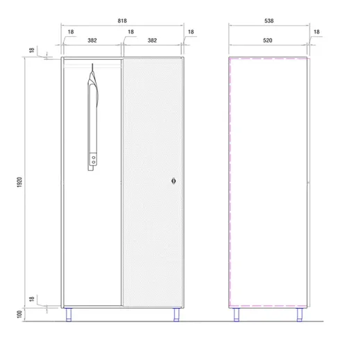 Disegno tecnico armadio spogliatoio con 2 ante