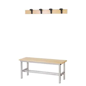 Panchina Spogliatoio in Alluminio 1 mt con appendiabiti a parete, colore grigio metallizzato