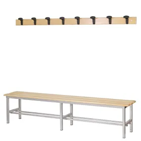 Panchina Spogliatoio in Alluminio 200 cm con appendiabiti a parete, colore grigio metallizzato