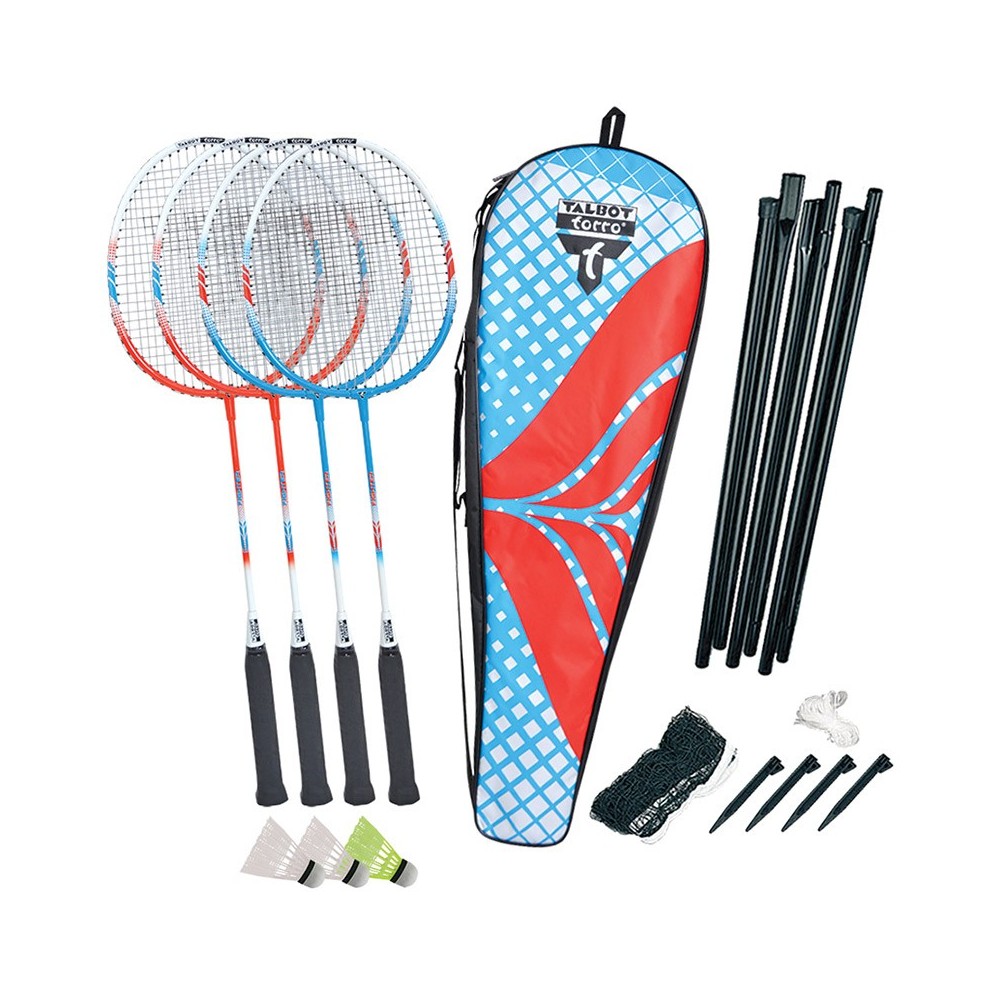 Set 4 racchette badminton Torro Fighter con rete, volani e borsa