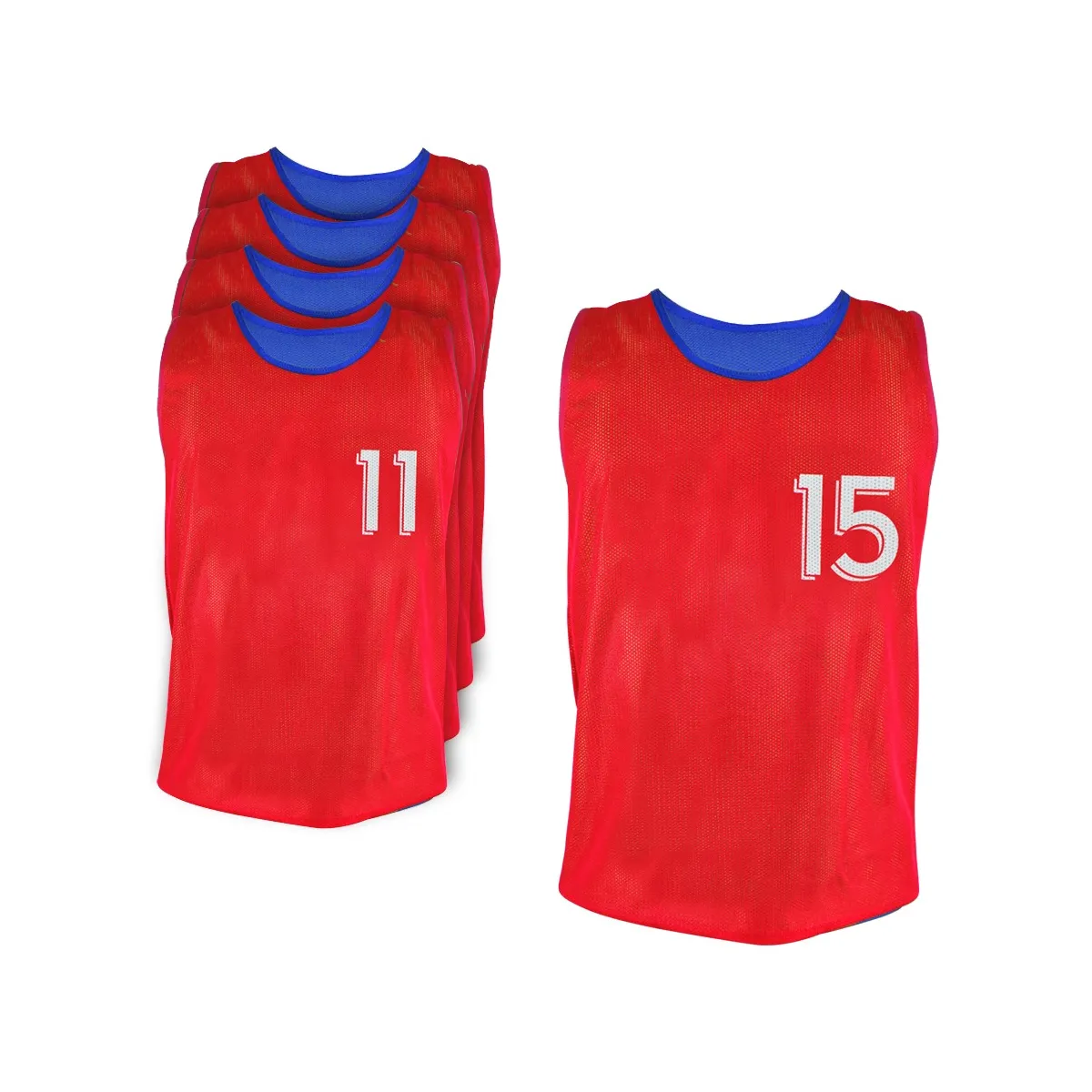 Set di 5 maglie reversibili per allenamento numerate 11-15 rosse-blu