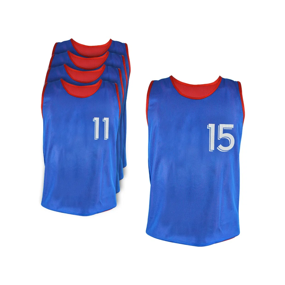 Set di 5 maglie reversibili per allenamento numerate 11-15 blu-rosse