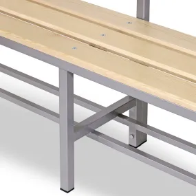 panchina spogliatoio in alluminio, dettaglio doghe in legno