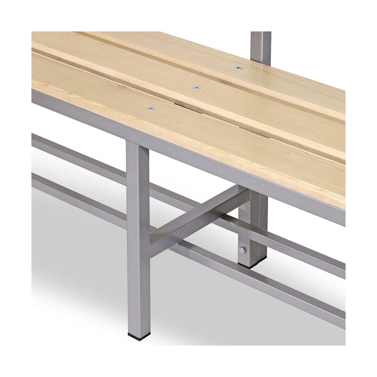 panchina spogliatoio in alluminio, dettaglio doghe in legno