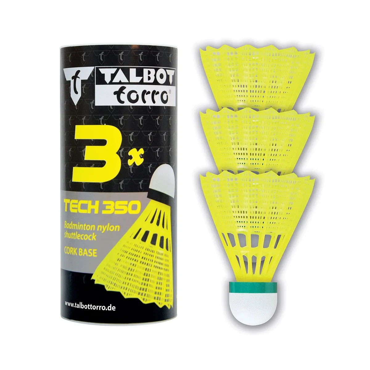 Set di 3 volani per badminton Torro Tech 350, velocità ridotta, gialli