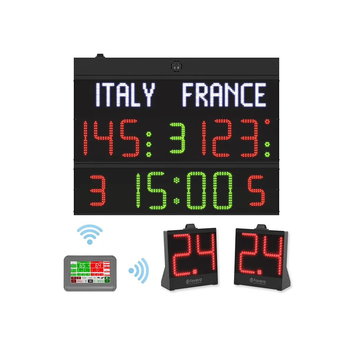 Tabellone elettronico multisport H25, Omologato FIBA 2, consolle wireless e coppia di 24 secondi