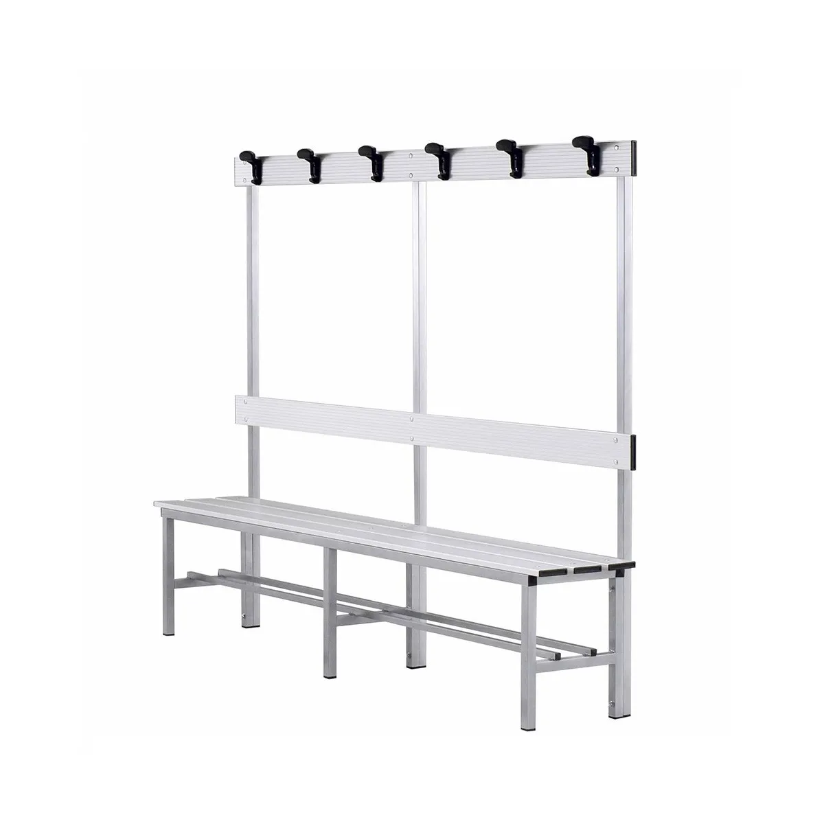 Panca in alluminio con schienale e appendiabiti 2 mt