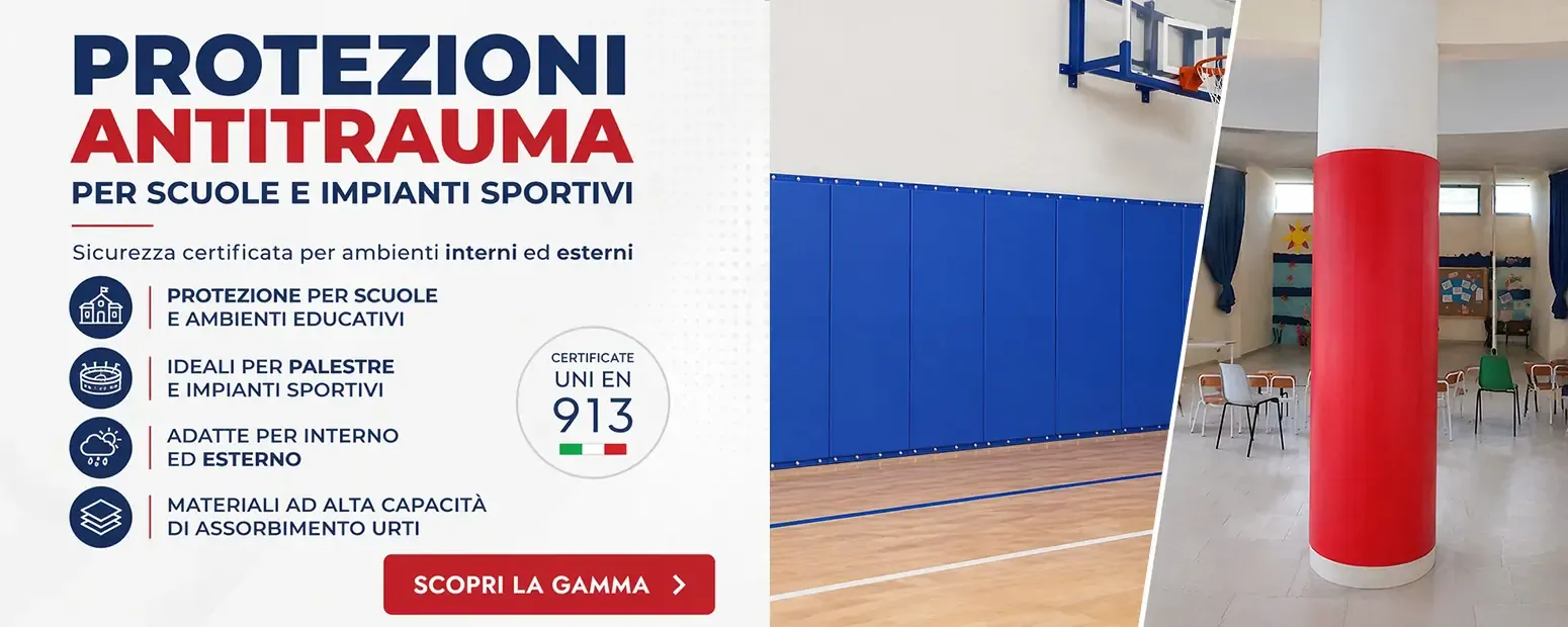 Protezioni antitrauma certificate UNI EN 913 per scuole e impianti sportivi